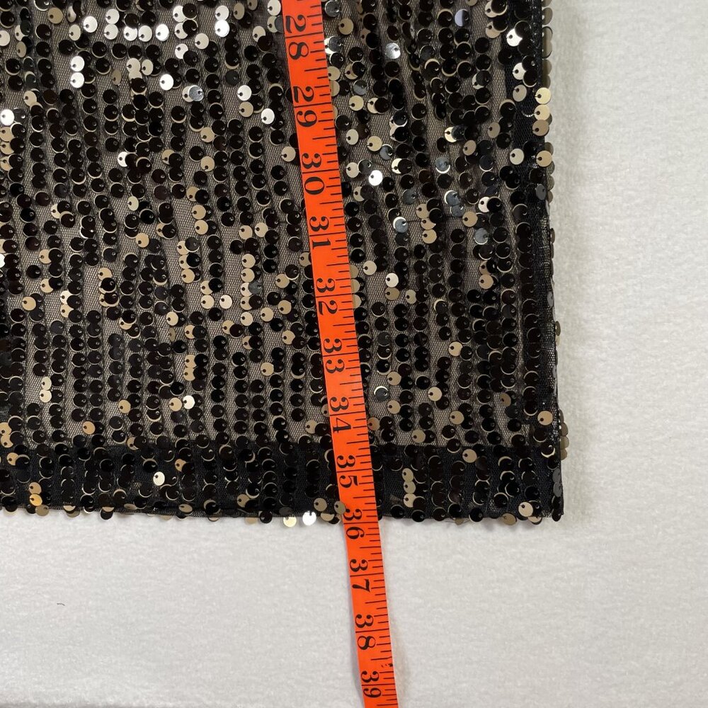 Lauren Ralph Sequins Evening Cocktail Dress Sleeveless Black Tan Gold Size 8 - Picture 14 of 16